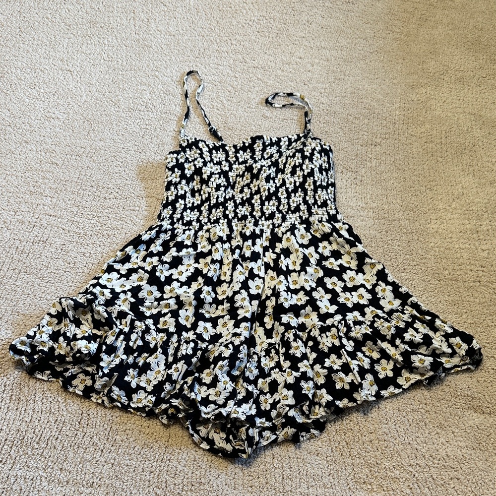 Floral Black and White Women's romper